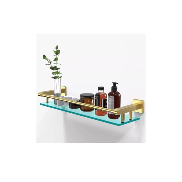Glass Shelf For Bathroom Wall Sheves 20 Inches Rectangular Stainless Steel Tempe - Picture 1 of 3